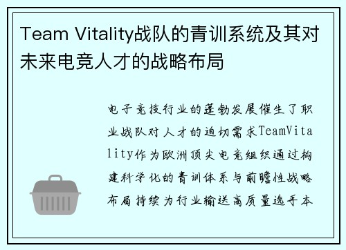 Team Vitality战队的青训系统及其对未来电竞人才的战略布局